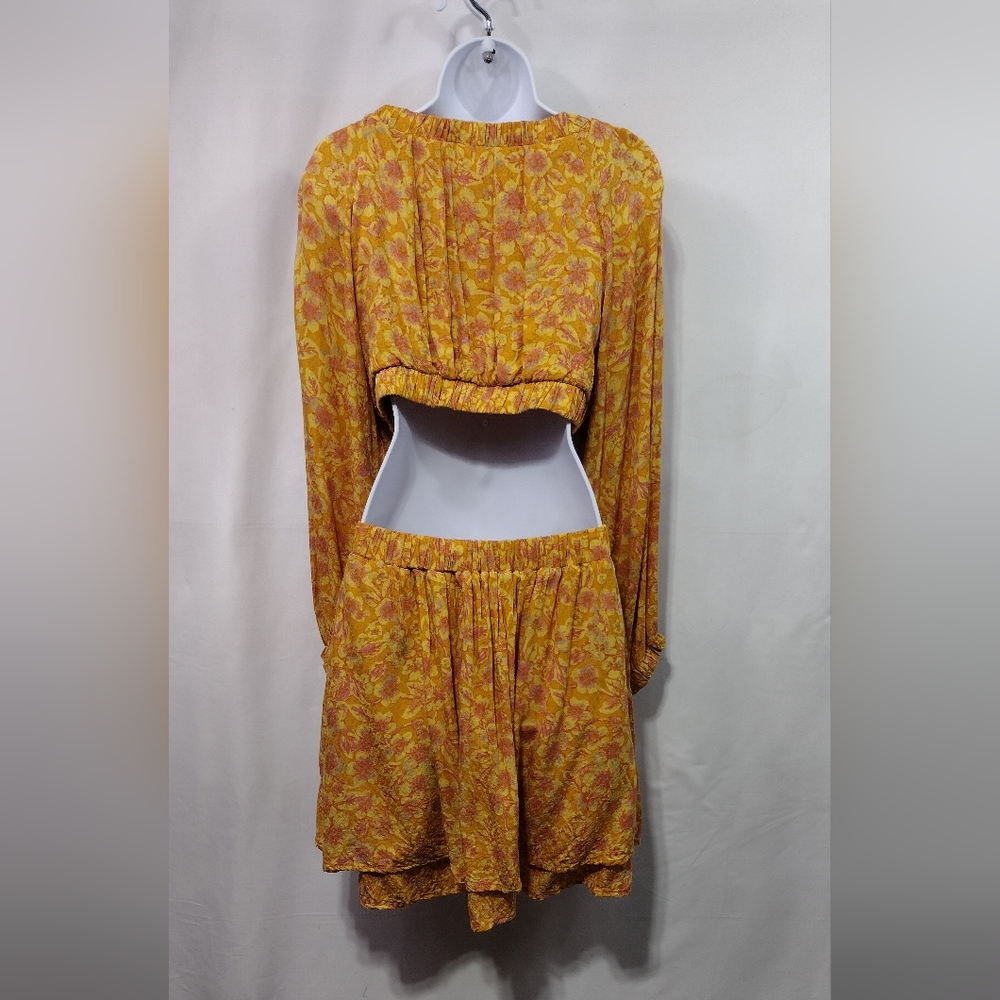 Free People Jael Mini Dress Women's M Yellow Floral Artsy Cottagecore Peasant - Picture 9 of 13